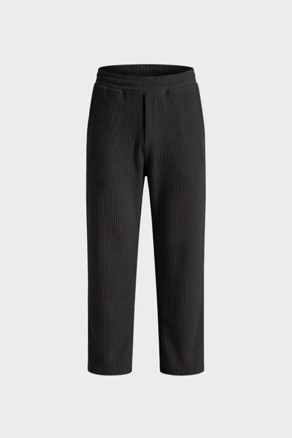 Men's Ribbed Straight Cut Trousers with Elastic Waistband