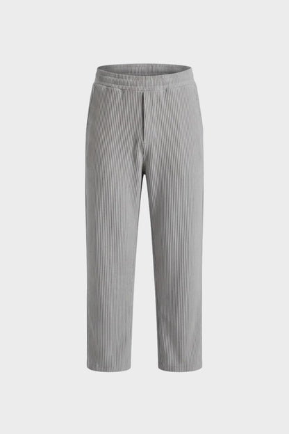 Men's Ribbed Straight Cut Trousers with Elastic Waistband