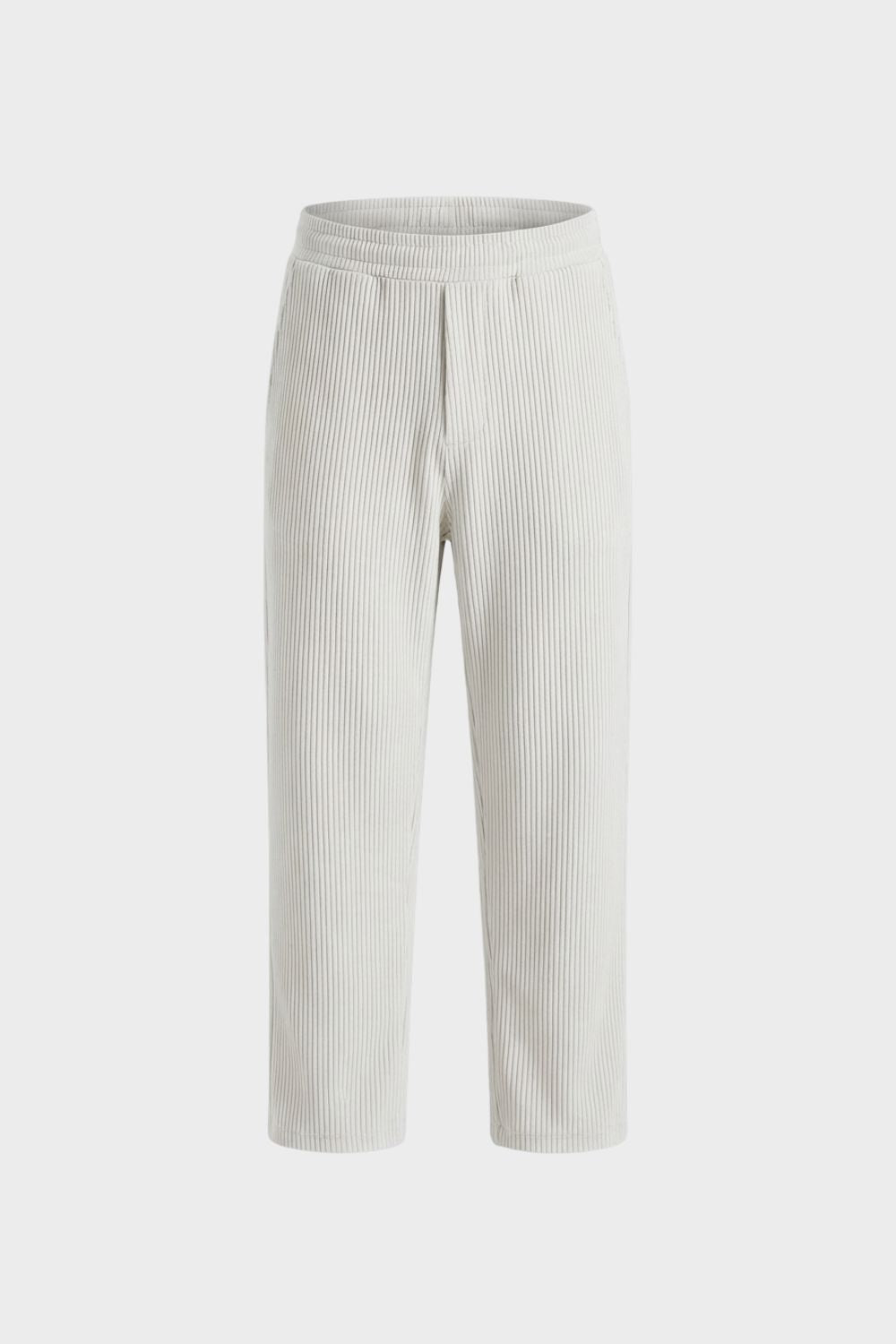 Men's Ribbed Straight Cut Trousers with Elastic Waistband