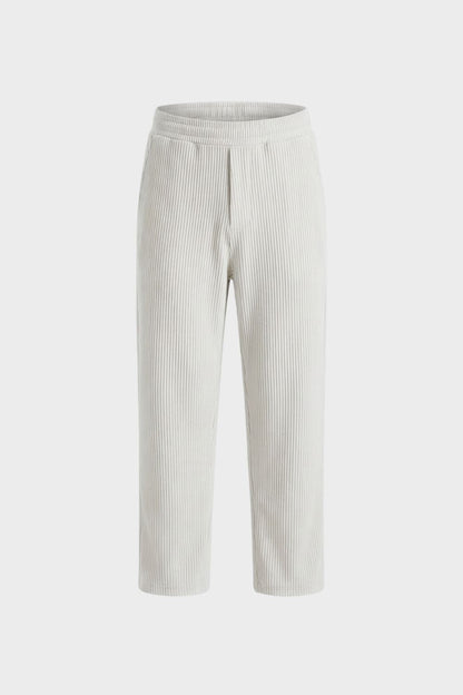Men's Ribbed Straight Cut Trousers with Elastic Waistband