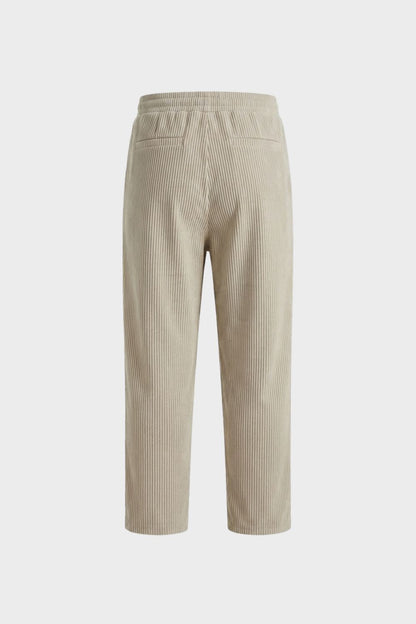 Men's Ribbed Straight Cut Trousers with Elastic Waistband