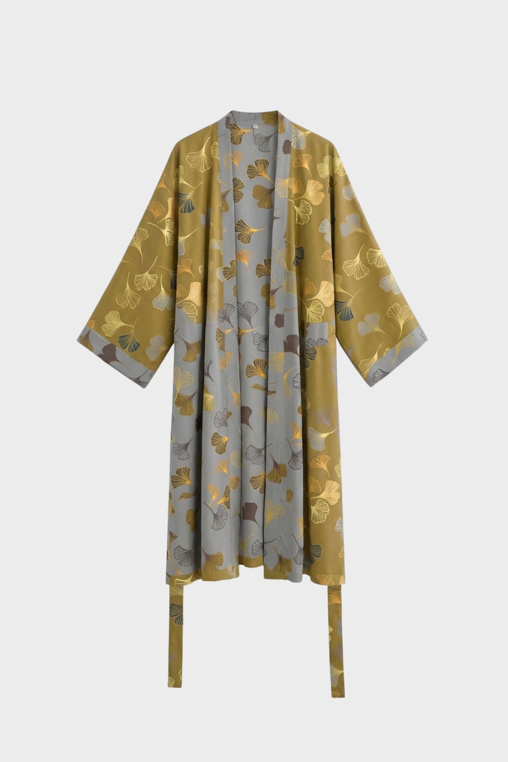 Knee-Length Women's Kimono Bathrobe with Belt and Pattern