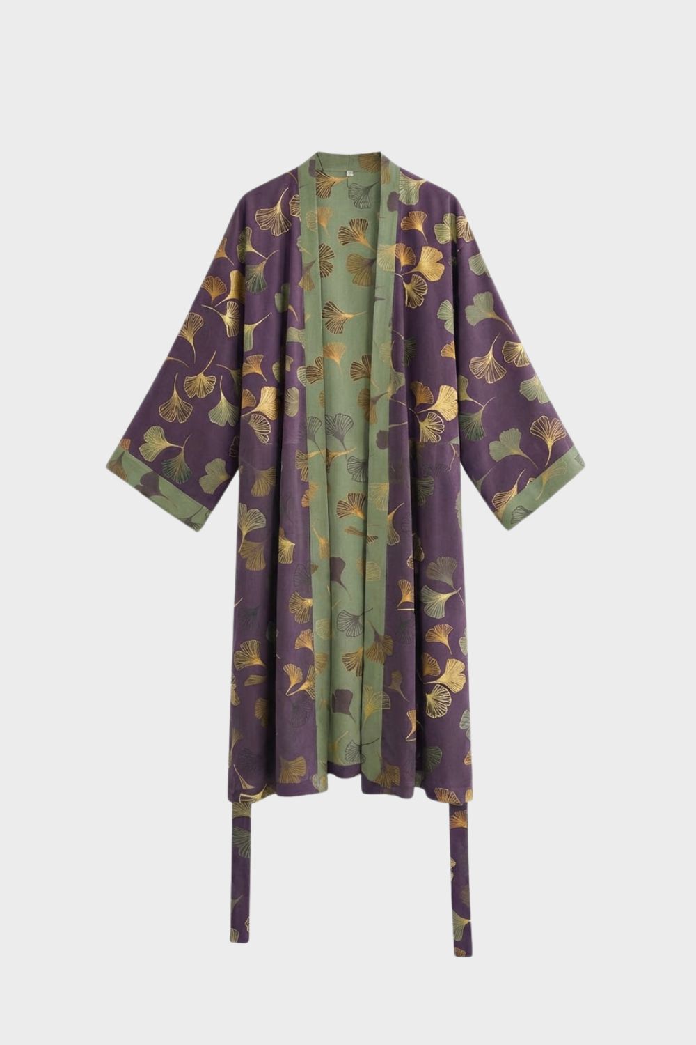 Knee-Length Women's Kimono Bathrobe with Belt and Pattern