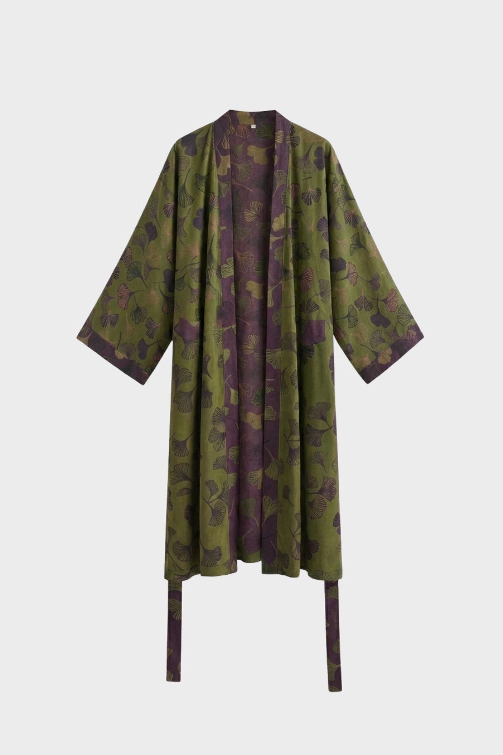 Knee-Length Women's Kimono Bathrobe with Belt and Pattern