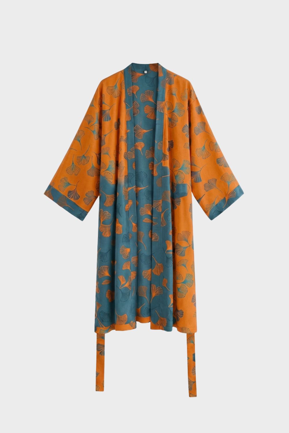 Knee-Length Women's Kimono Bathrobe with Belt and Pattern