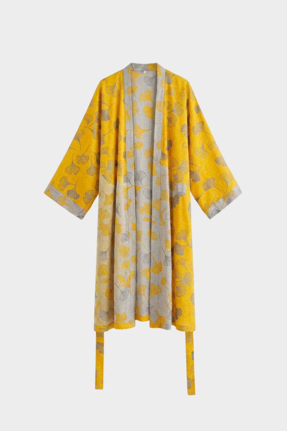 Knee-Length Women's Kimono Bathrobe with Belt and Pattern