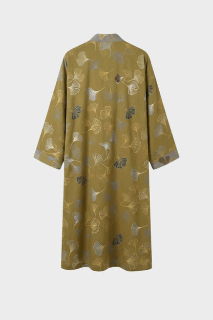 Knee-Length Women's Kimono Bathrobe with Belt and Pattern