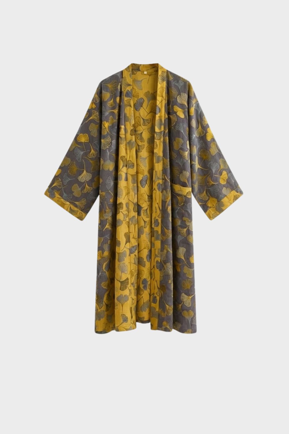 Knee-Length Women's Kimono Bathrobe with Belt and Pattern