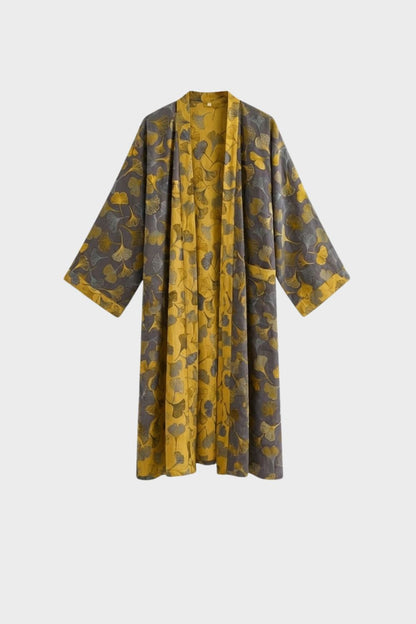 Knee-Length Women's Kimono Bathrobe with Belt and Pattern