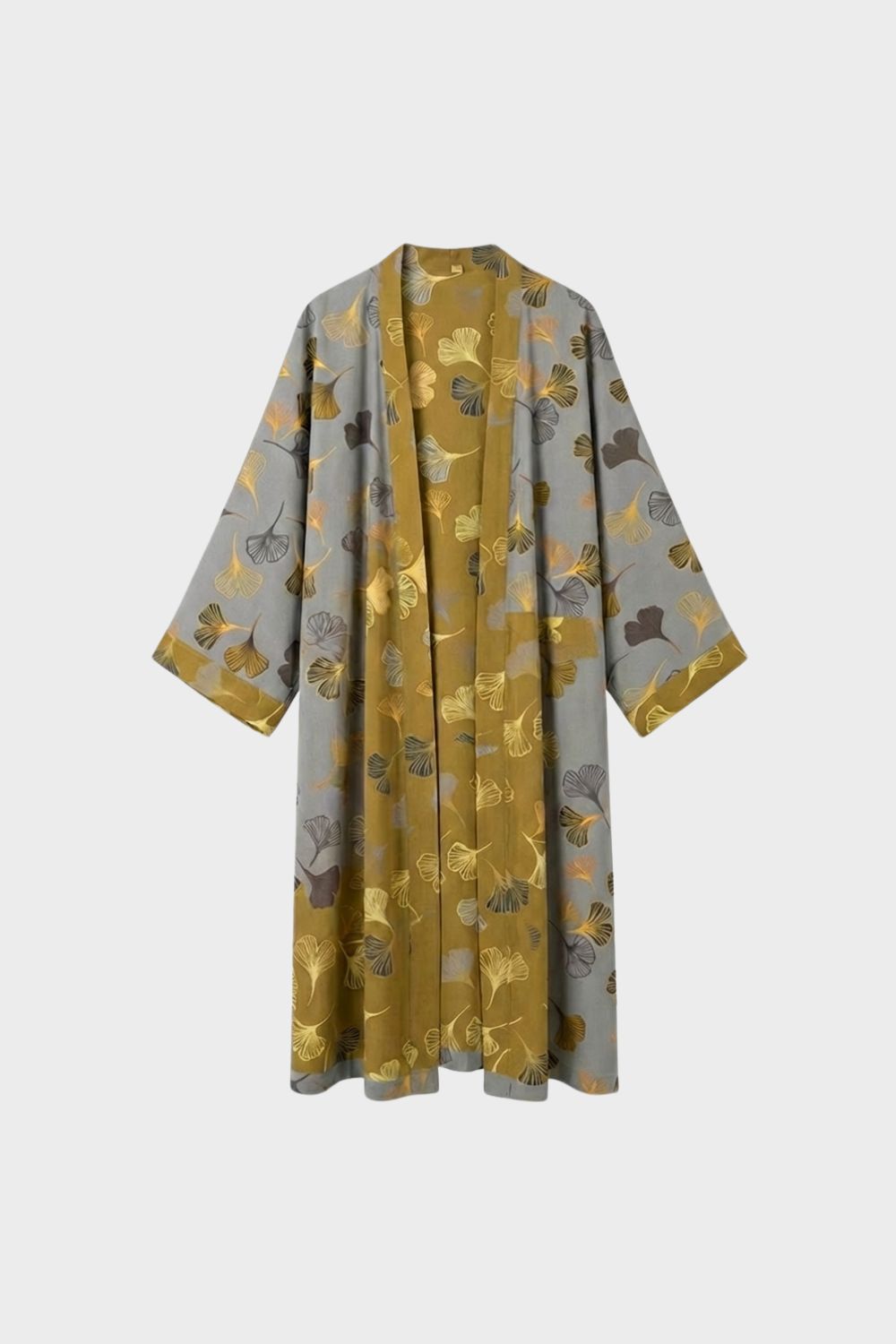 Knee-Length Women's Kimono Bathrobe with Belt and Pattern