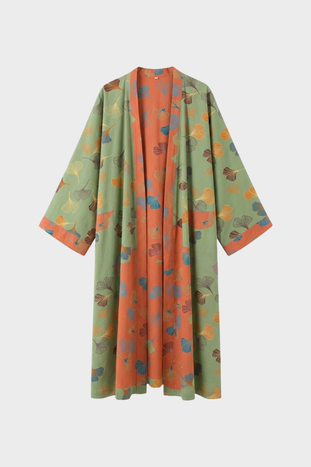 Knee-Length Women's Kimono Bathrobe with Belt and Pattern
