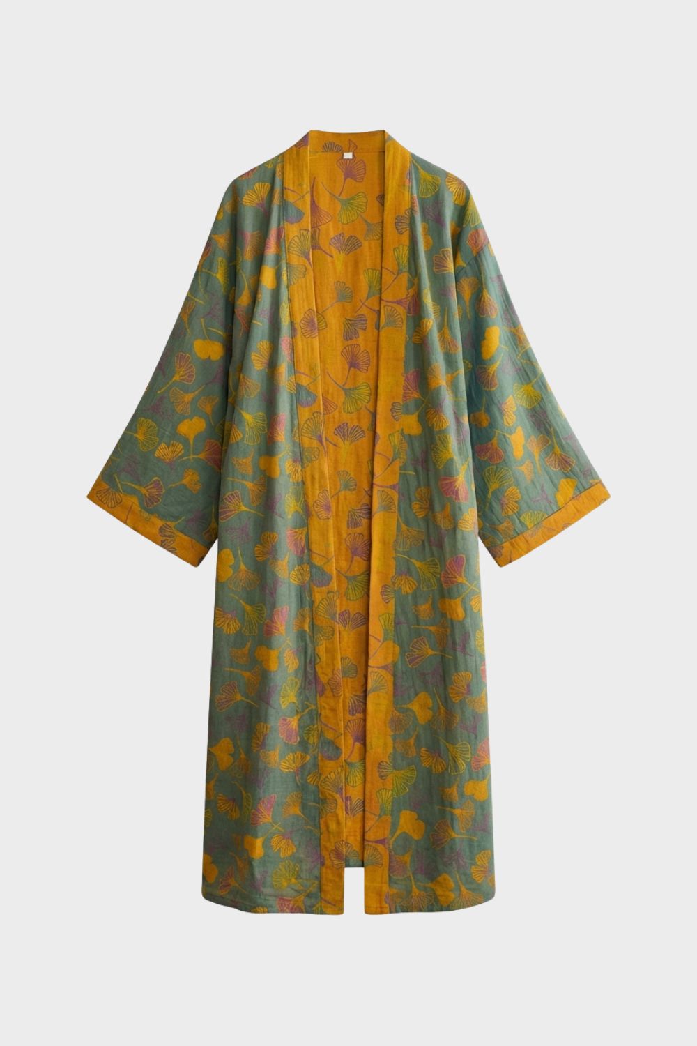 Knee-Length Women's Kimono Bathrobe with Belt and Pattern