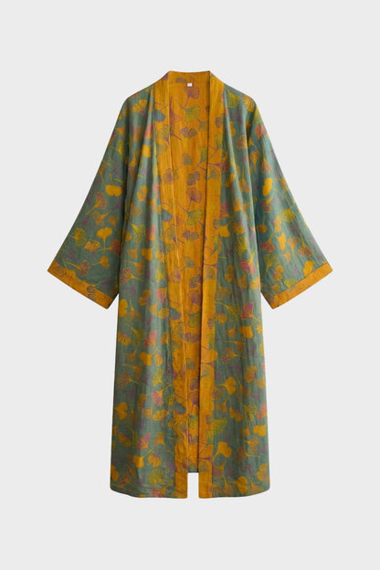 Knee-Length Women's Kimono Bathrobe with Belt and Pattern