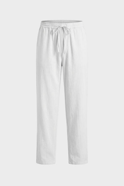 Men's Linen Trousers with Elastic Waist and Drawstring