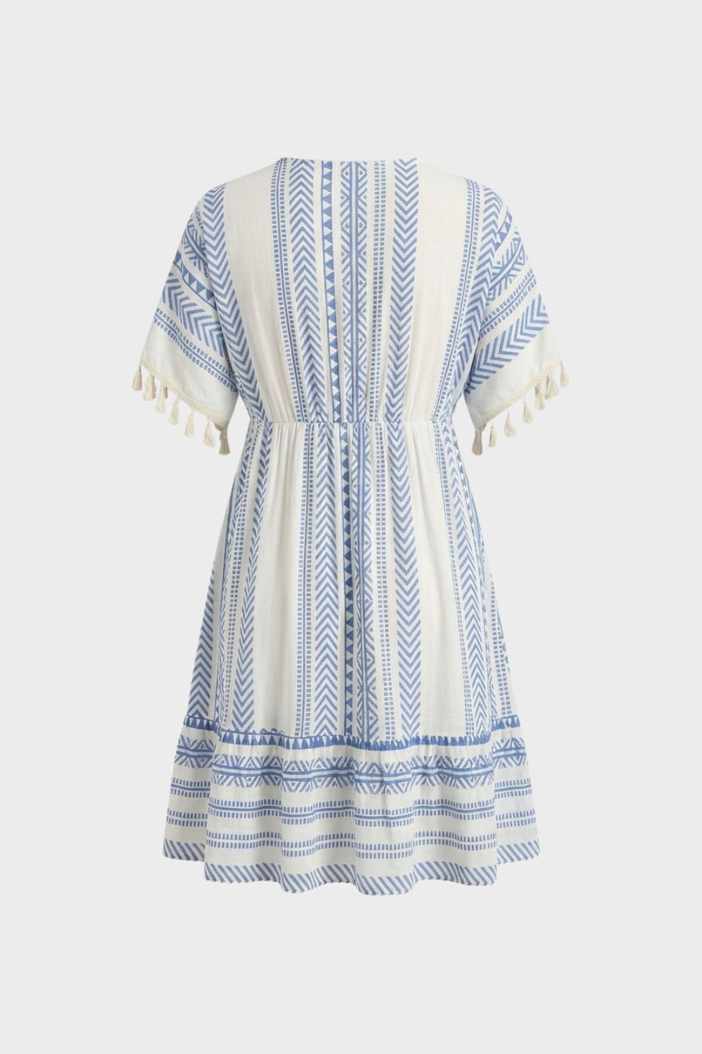 V-Neck Summer Dress for Women with Pattern and Tassels