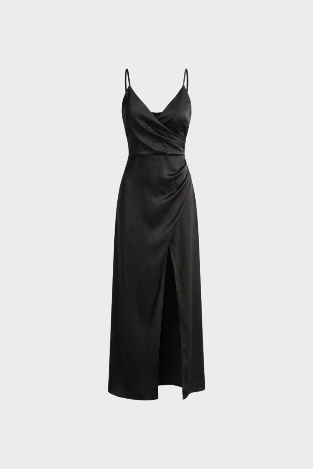 Women's Satin Maxi Dress with Wrap Design and Slit