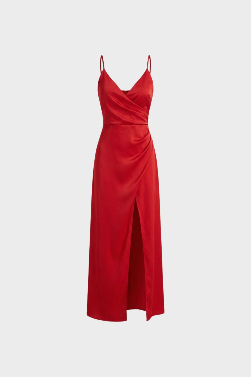 Women's Satin Maxi Dress with Wrap Design and Slit