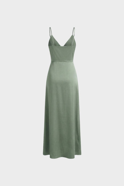 Women's Satin Maxi Dress with Wrap Design and Slit