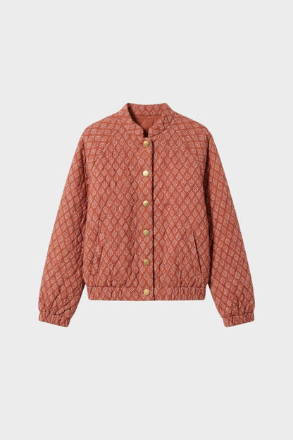 Women's Quilted Jacket with Stand-Up Collar and Press Studs