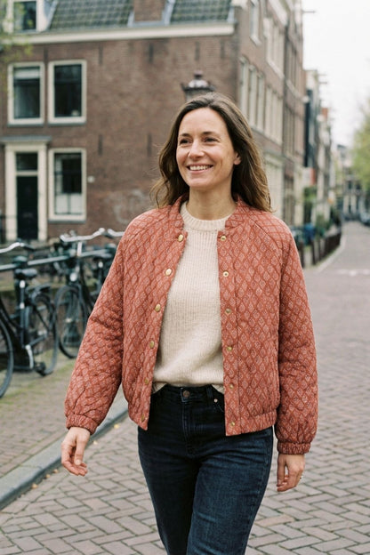 Women's Quilted Jacket with Stand-Up Collar and Press Studs