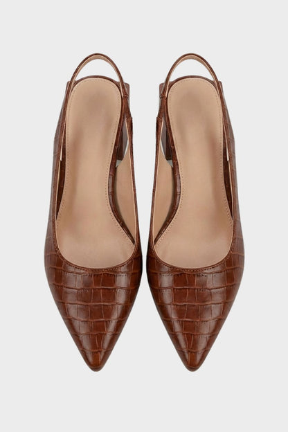 Crocodile Effect Pointed Toe Slingback Pumps for Women