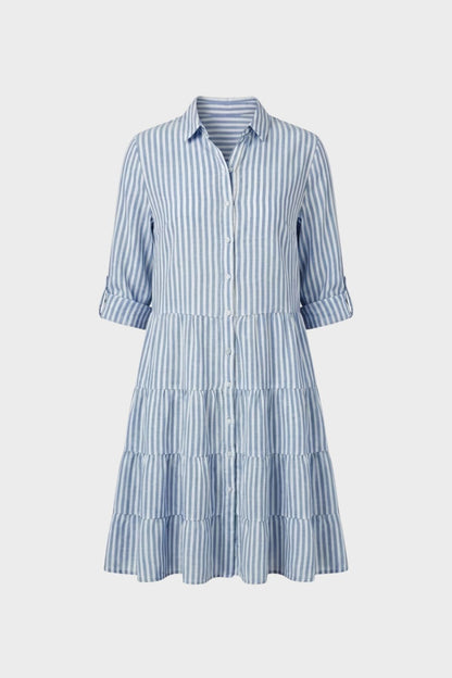 Women's Striped Shirt Dress with Button Placket