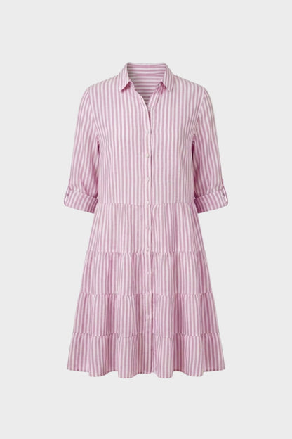 Women's Striped Shirt Dress with Button Placket