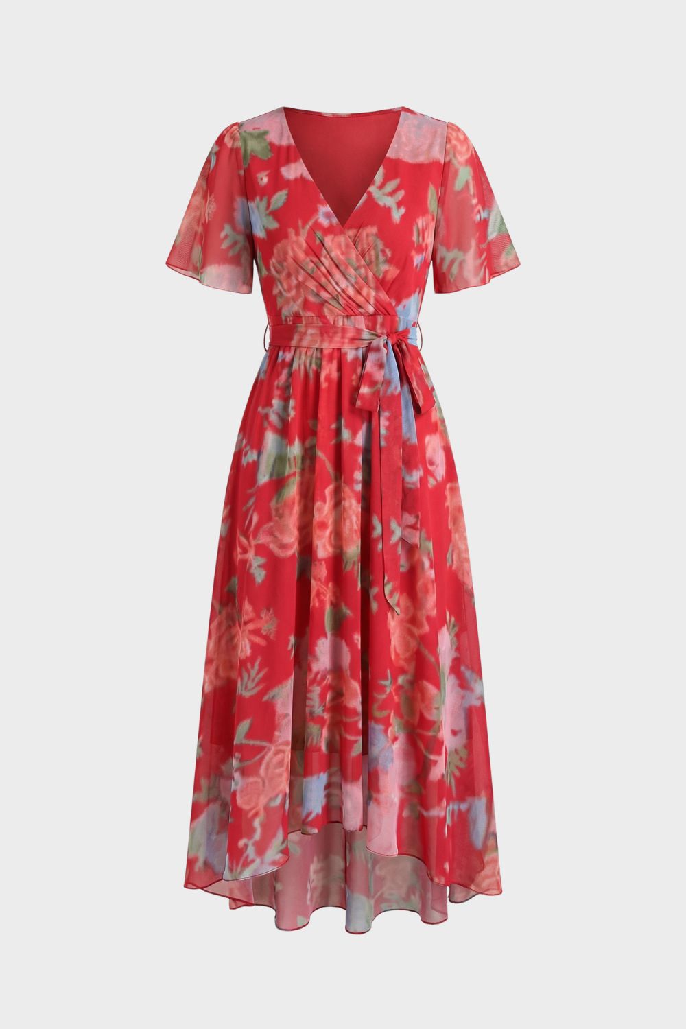 Women's V-Neck Printed Wrap Dress
