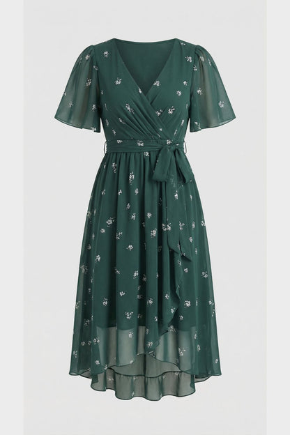 Women's V-Neck Printed Wrap Dress
