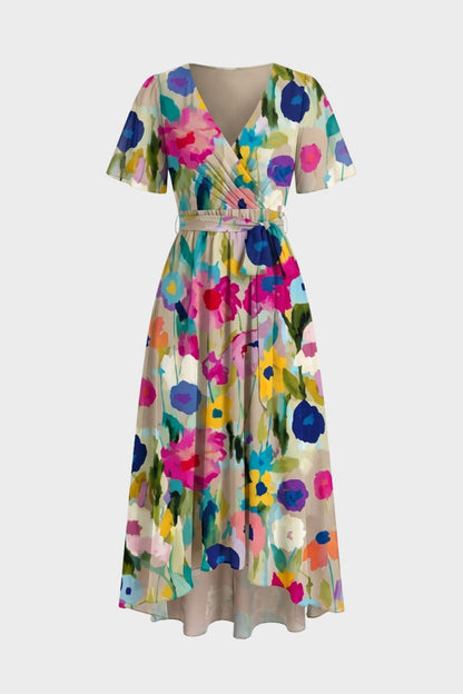Women's V-Neck Printed Wrap Dress