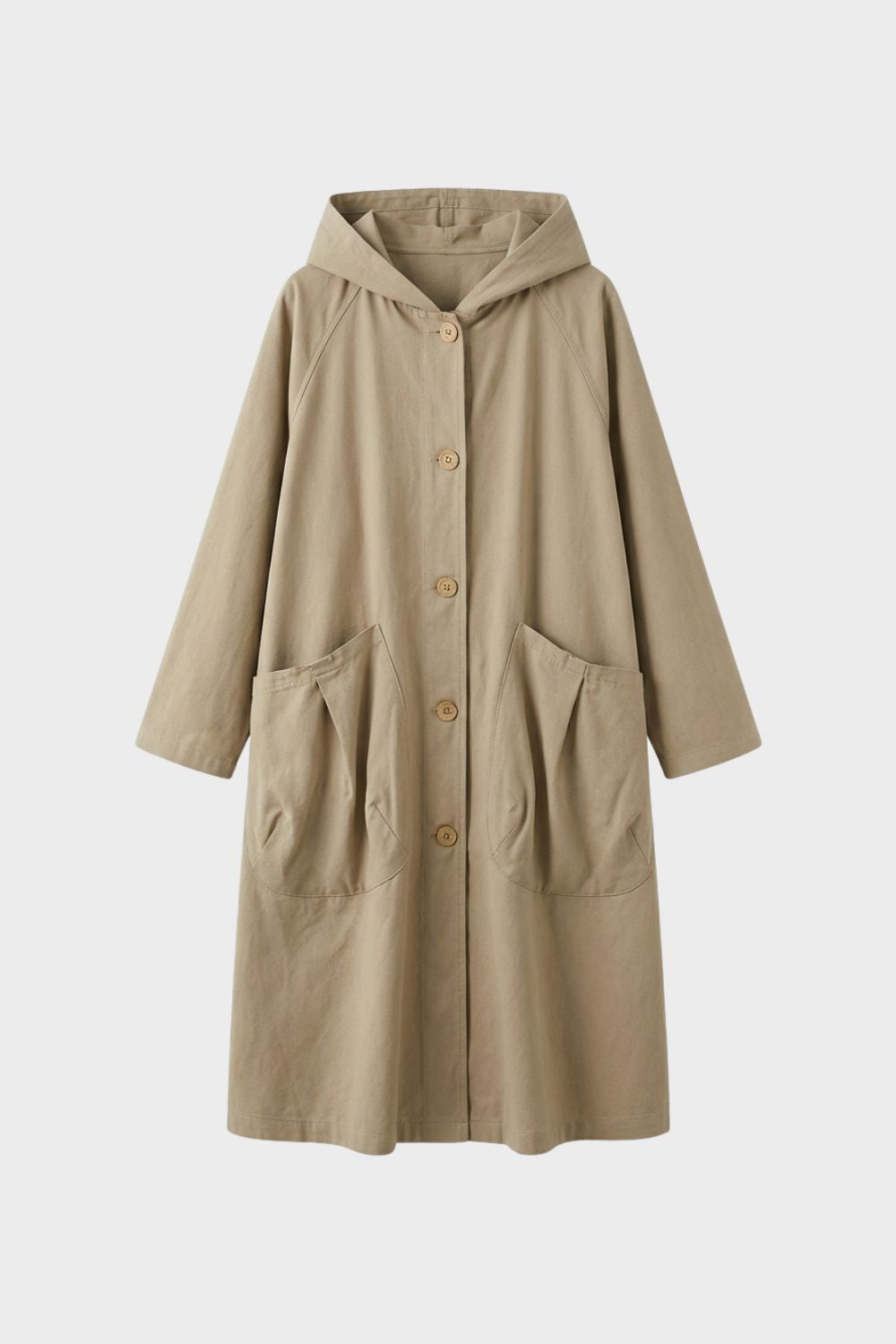 Women's Long Hooded Coat with Button Placket