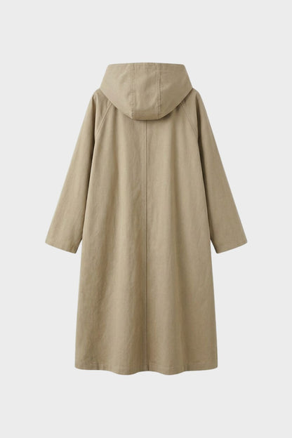Women's Long Hooded Coat with Button Placket