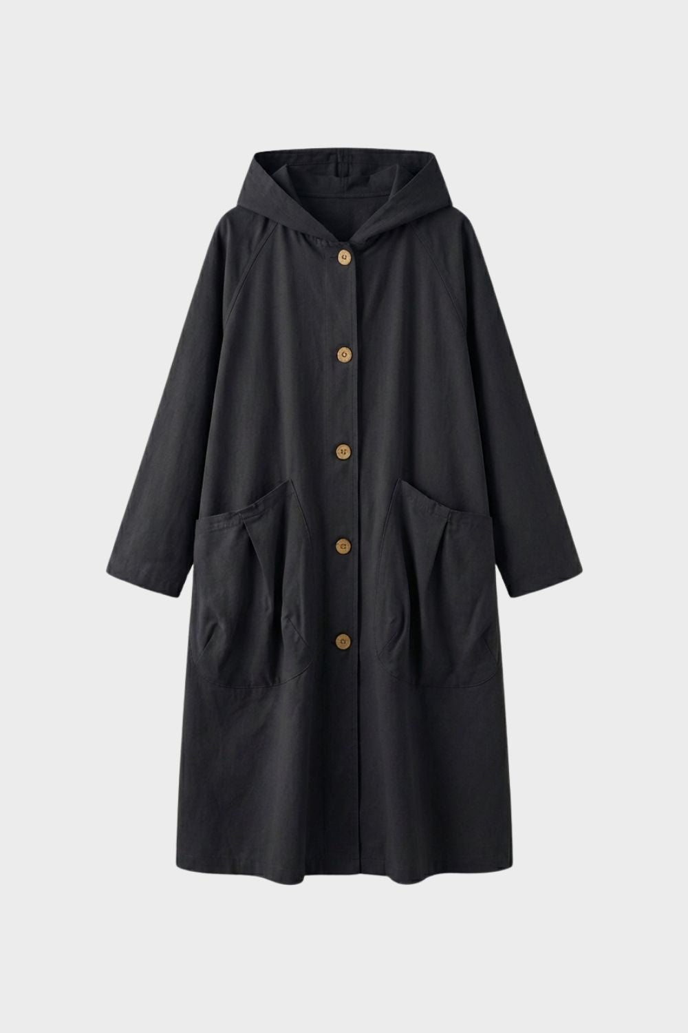 Women's Long Hooded Coat with Button Placket