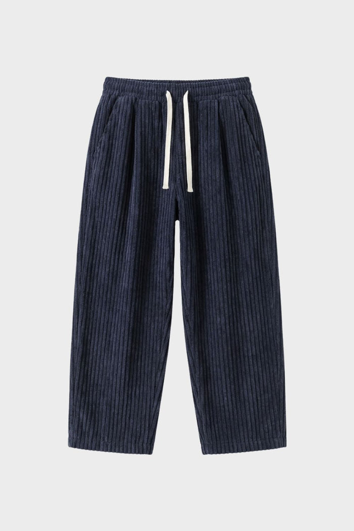 Men's Wide Leg Cord Trousers with Elastic Waistband