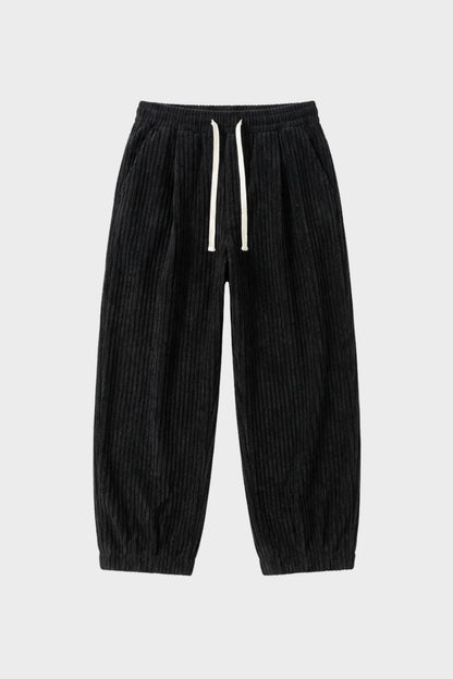 Men's Wide Leg Cord Trousers with Elastic Waistband