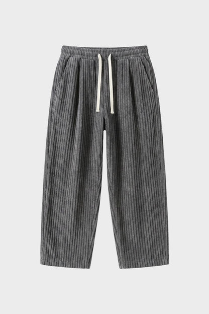 Men's Wide Leg Cord Trousers with Elastic Waistband