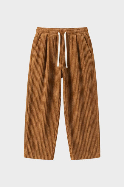 Men's Wide Leg Cord Trousers with Elastic Waistband