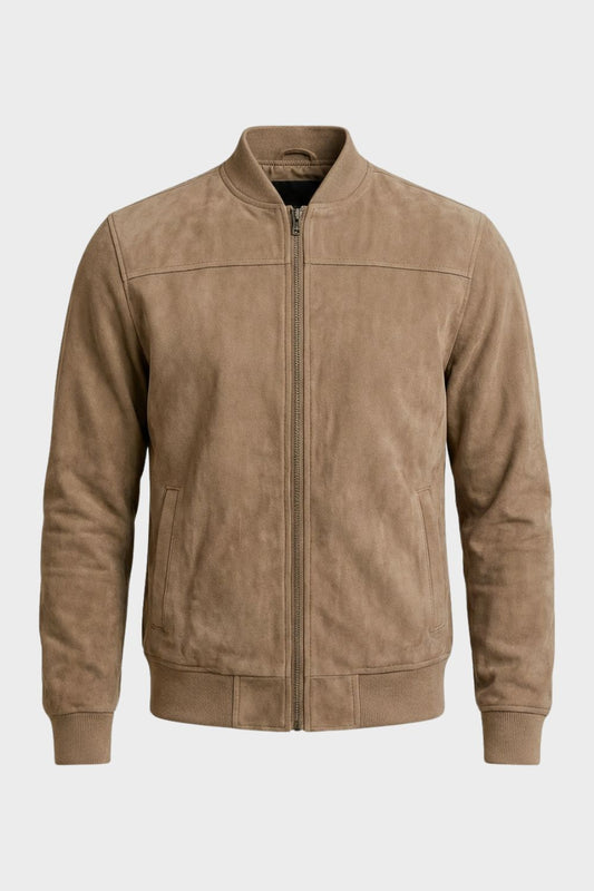 Men's Zip-Up Leather Jacket with Stand-Up Collar