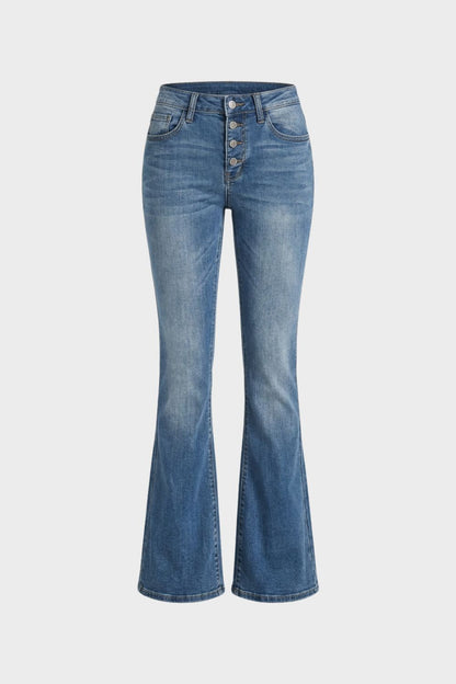 Women's High Waist Flared Jeans with Button Fly