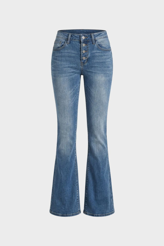 Women's High Waist Flared Jeans with Button Fly