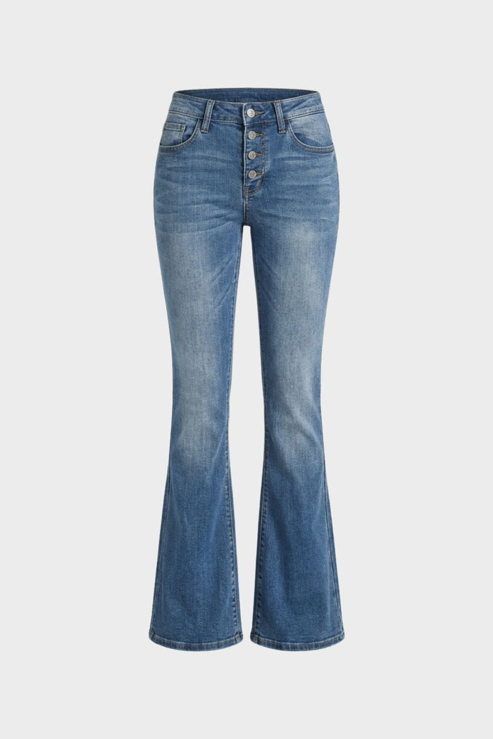 Women's High Waist Flared Jeans with Button Fly