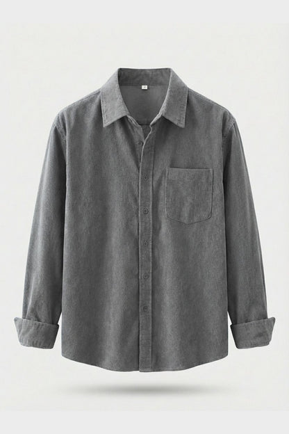Men's Cord Shirt with Button Placket & Chest Pocket