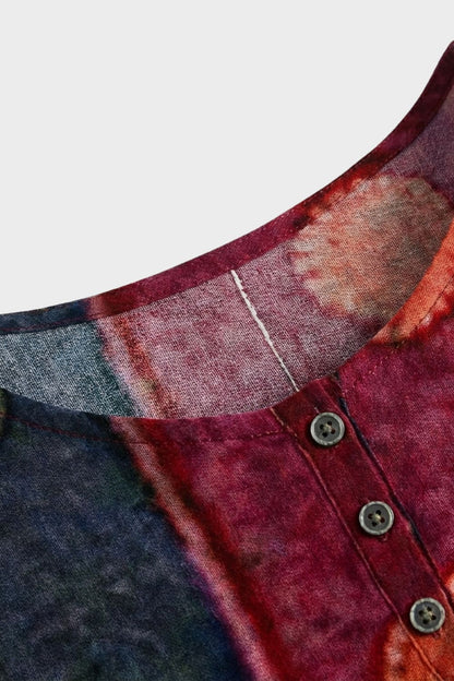 Women's 3/4 Sleeve Round Neck Blouse - Colorful Pattern
