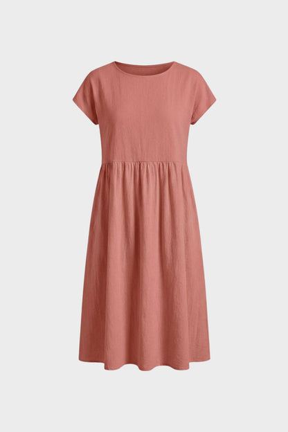 Short Sleeve Round Neck Midi Dress for Women