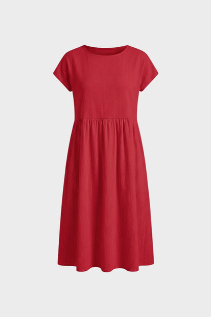 Short Sleeve Round Neck Midi Dress for Women