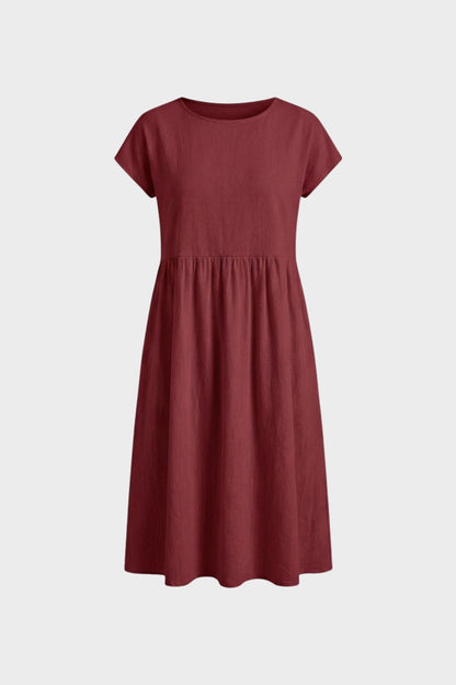 Short Sleeve Round Neck Midi Dress for Women
