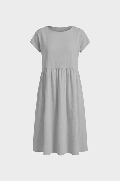Short Sleeve Round Neck Midi Dress for Women