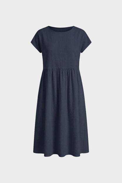 Short Sleeve Round Neck Midi Dress for Women
