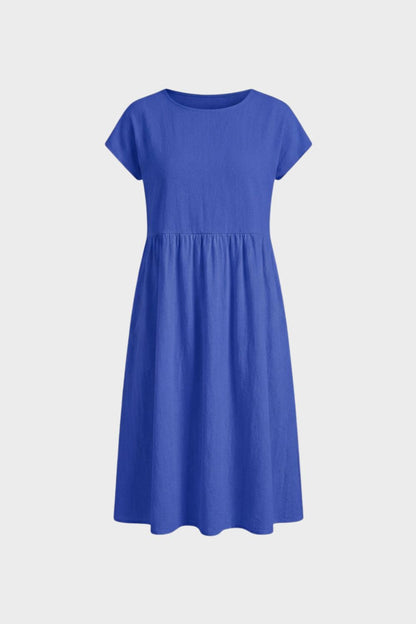 Short Sleeve Round Neck Midi Dress for Women
