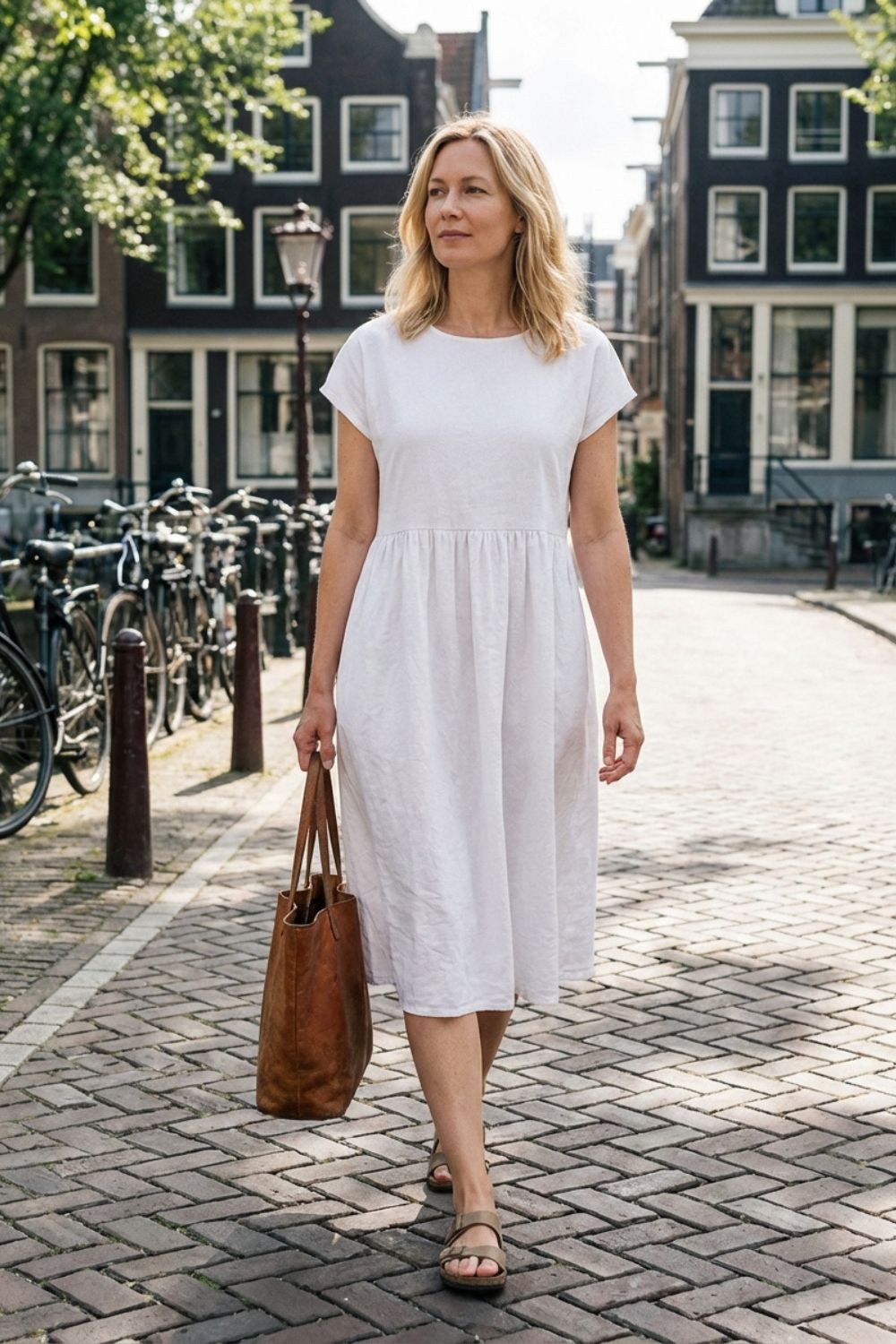 Short Sleeve Round Neck Midi Dress for Women